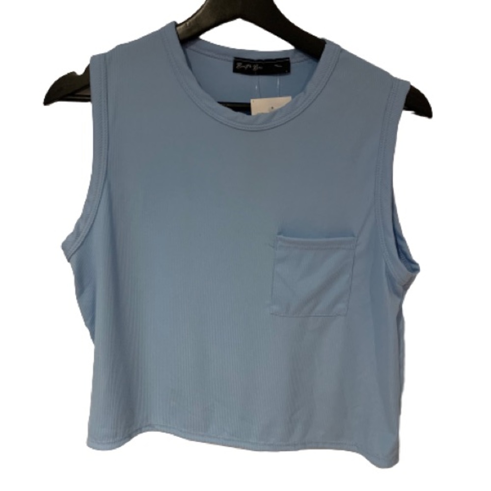 🔥2/$10 NWT Brit & Bri Ribbed Baby Blue Cropped Tank Top